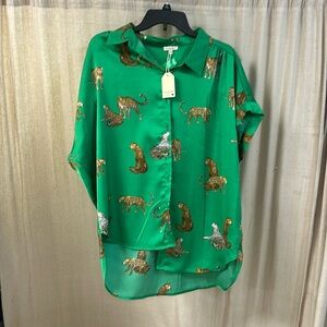 JODIFL Green Animal Print Blouse